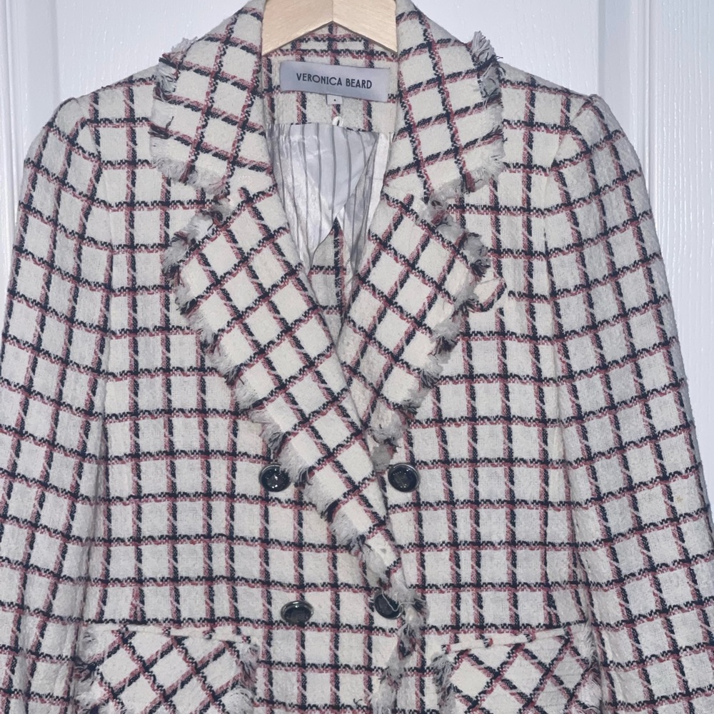 VERONICA BEARD Taja Dickey Double Breasted Cotton Red White Tweed Blazer $570 4 - Picture 4 of 13